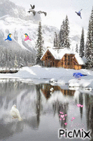 chalet oiseaux - 免费动画 GIF