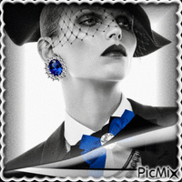Concours / Femme avec voilette en noir, blanc ,bleu - GIF เคลื่อนไหวฟรี