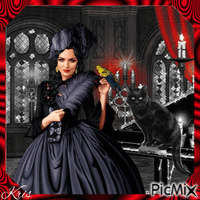 Femme gothique en rouge, noir et blanc