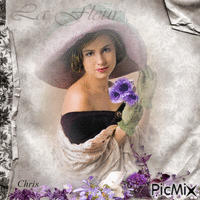 femme avec des violettes