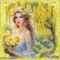 concours : La belle et ses fleurs jaunes - Δωρεάν κινούμενο GIF