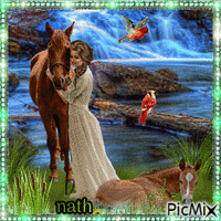 femme et ses chevaux,nath animovaný GIF