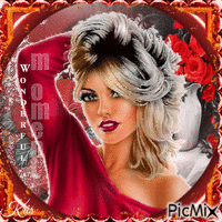 Portrait d'une femme en rouge - Безплатен анимиран GIF