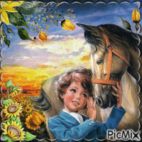 Tournesol avec Martine et son cheval - Nemokamas animacinis gif