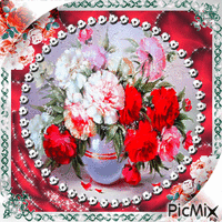 Art - Bouquet de Pivoines colorées Gif Animado