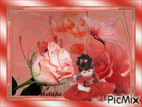 poupée parmi les roses animovaný GIF