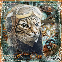 Steampunk cat geanimeerde GIF
