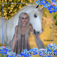 Chica con caballo blanco. - GIF animasi gratis
