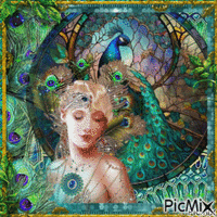 Woman and peacock - Gratis geanimeerde GIF