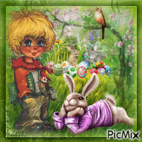 Poulbot-Pâques avec un lapin. - Ilmainen animoitu GIF