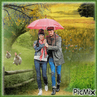 Nature, pluie et couple. - Free animated GIF