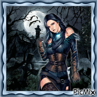 Gothic Girl auf blauem Hintergrund - Besplatni animirani GIF