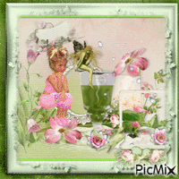 Menina anjo e flores GIF animado