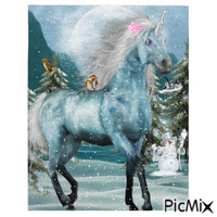 free unicorn rides in the snow κινούμενο GIF