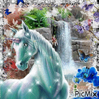 Unicornios con cascada o arroyo GIF animé