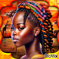 Portrait Belle jeune fille africaine animerad GIF