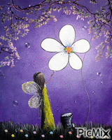 paint the flowe white by the little fairy in the garden - GIF animé gratuit