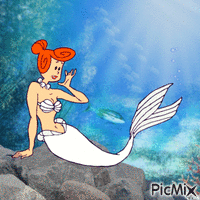 Wilma Flintstone mermaid (my 2,585th PicMix) geanimeerde GIF