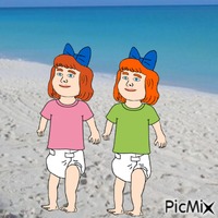 Twin redheads on beach 4 Gif Animado
