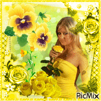 Woman with yellow flowers - Besplatni animirani GIF