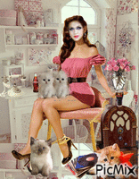 Pin-up aux chats - Free animated GIF