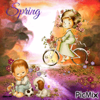 Spring-girl-boy-cute animovaný GIF