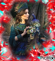 woman with peacock animovaný GIF