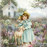 Mary and her lamb at home by Joyful226/Connie - GIF animé gratuit