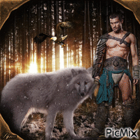 The wolf with his warrior GIF animé