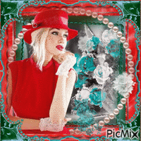 Belle & élégante en chapeau rouge animovaný GIF