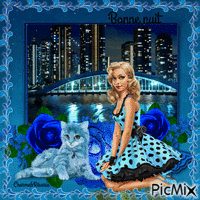 Chat bleu - Bonne nuit - Gratis animeret GIF