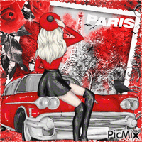 Woman in Paris with her car - Nemokamas animacinis gif