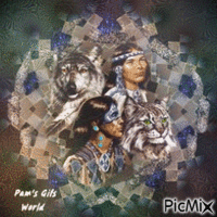 Natives Wolf and Bob Cat - GIF animé gratuit