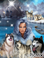femme avec des loups animovaný GIF