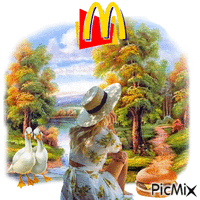 Sharing McDonalds With Thee Geese анимированный гифка