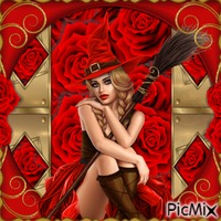 Witch with Red Roses-RM-02-18-23 - ingyenes png