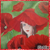 Femme et coquelicots - Vintage - Free animated GIF