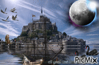 moon castle france birds ship swan animovaný GIF