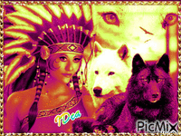 Amérindienne et loups - 無料のアニメーション GIF