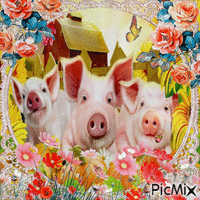 Kleine Schweinchen und Blumen