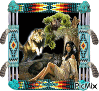 L'Amérindienne et son loup 💖💖💖 animirani GIF