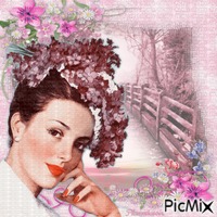 Femme vintage en rose ou mauve. - бесплатно png
