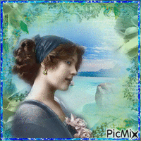 portrait vintage en bleu - Безплатен анимиран GIF