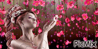 девушка с цветком - Бесплатный анимированный гифка
