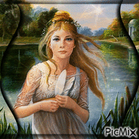 mujer en el lago - GIF animado grátis