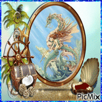 mermaid and sea dragon анимированный гифка