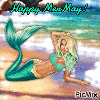 Mermaid laying on shore GIF animé