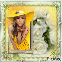 Belle en chapeau jaune анимированный гифка