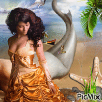 woman in a gold dress animuotas GIF