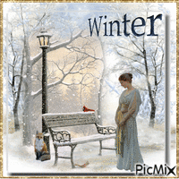 Winter, vintage Art анимированный гифка